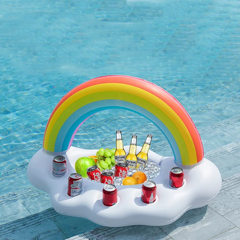  Rainbow Pool Cup Holder Inflatable Drink Can Cell Phone Holder Stand Pool Toys Event & Party Suppli