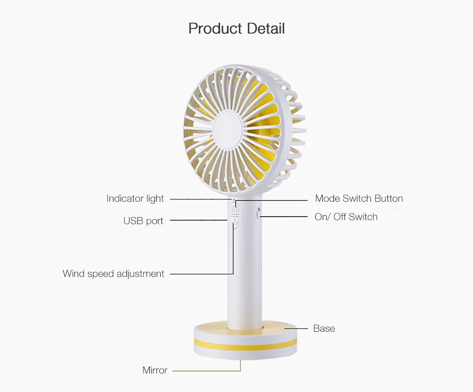 Portable Creative Macaron Design USB Rechargeable 2 Modes Desktop Handheld Fan with Mirror Base