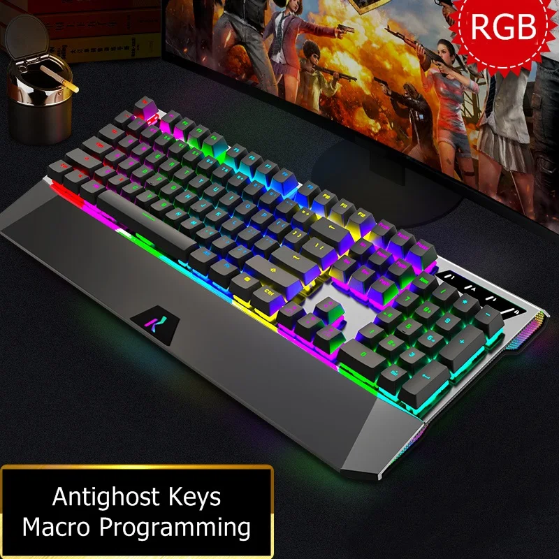 RK956 RGB/смешанный светильник с подсветкой эргономичная USB Проводная игровая клавиатура настольная клавиатура для ноутбука с боковыми огнями макро Программирование