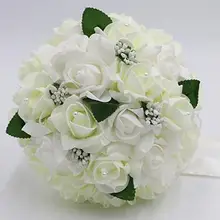 MissRDress Свадебный букет цвета слоновой кости, искусственные розы, кружево, свадебный букет, жемчуг, фиолетовые цветы для украшения свадьбы JK108