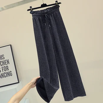 

Elastic High Waist Bright Silk Female Trousers New Spring Loose Full Length Casual Long Pants All-match Wide Leg Straight Pants