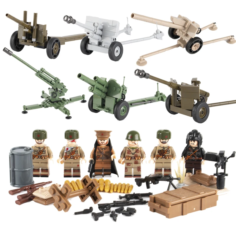 

WW2 Military Soldiers Figures Building Blocks Soviet Union Weapon Blocks Brick Parts Army Russia Artillery Cannon Model Toys