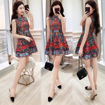 

Summer2019 Mini Dress Sexy Celebrity Diamonds Print Rivet Women Mandarin Collar Sleeveless Night Club Body con Dresses Wholesale