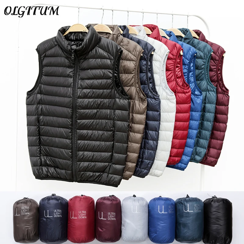 Koop Winter Nieuwe Mannen Witte Eendendons Vest Ultralight Mouwloos Vest Jas Mode Stand Kraag Mannen Grote Maat Losse Vest
