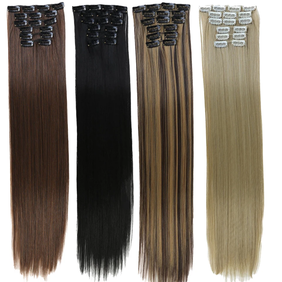 DIFEI полный головы высокое температура волокно Прямые Синтетические 16 заколки для волос расширения для женщин популярные шиньоны Ombre цвета