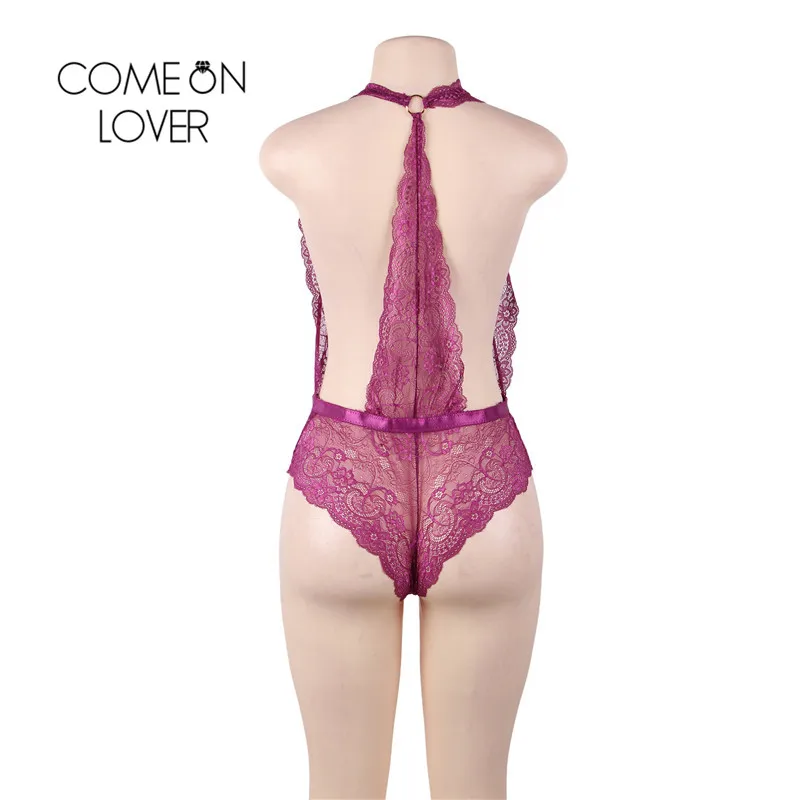 Comeonlover тела Intimo Donna Глубокий V изысканные кружева порно белье Плюс Размеры спинки тело Femme белье боди RI80722