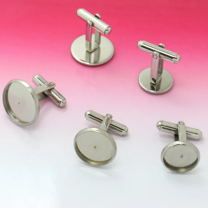 

2pcs Pure Stainless steel French Cufflink/Cuff links Blank Jewelry with Inner 16mm Bezel Setting Tray for Cameo Cabochons