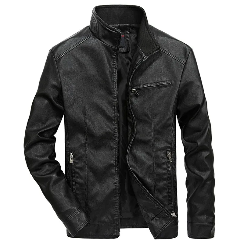 Fgkks модные брендовые мужские Куртки из искусственной кожи, зимние мужские пальто с воротником-стойкой, однотонные кожаные куртки, одежда - Цвет: Black