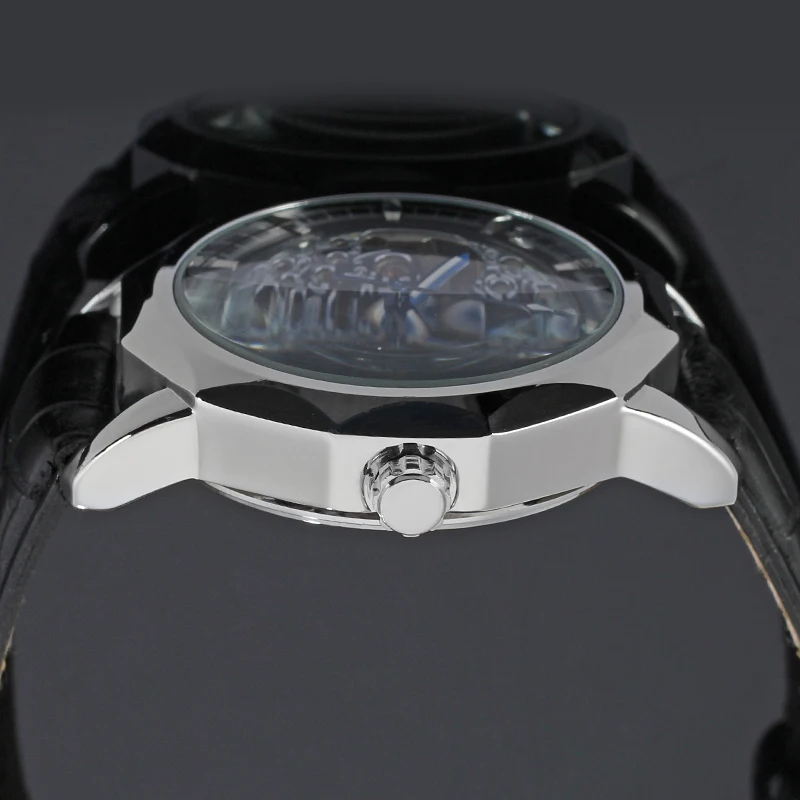 Tanie WRG8033M3S2 automatyczne sukienka szkielet z czarny skórzany pasek mężczyźni klamra ze stali nierdzewnej zegarek ostatnie zwycięzca darmowa wysyłka