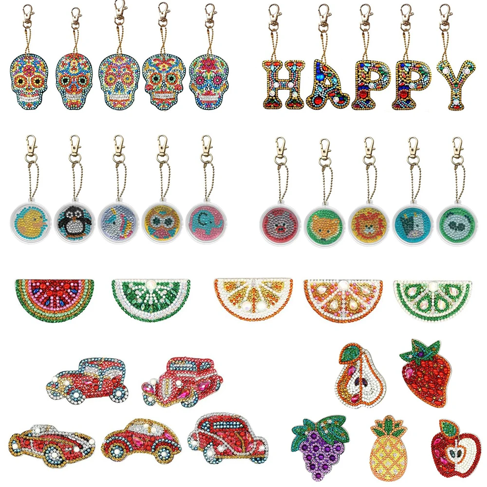 

5pcs DIY Diamond Painting Keychain Pendant Car Full Drill Special Shaped Diamond Embroidery Cross Stitch Keychains Pendant Decor