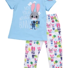 Zootopia/комплект детской одежды для девочек из 2 предметов, хлопковая одежда с короткими рукавами, комплект одежды, футболка Топы+ длинные штаны