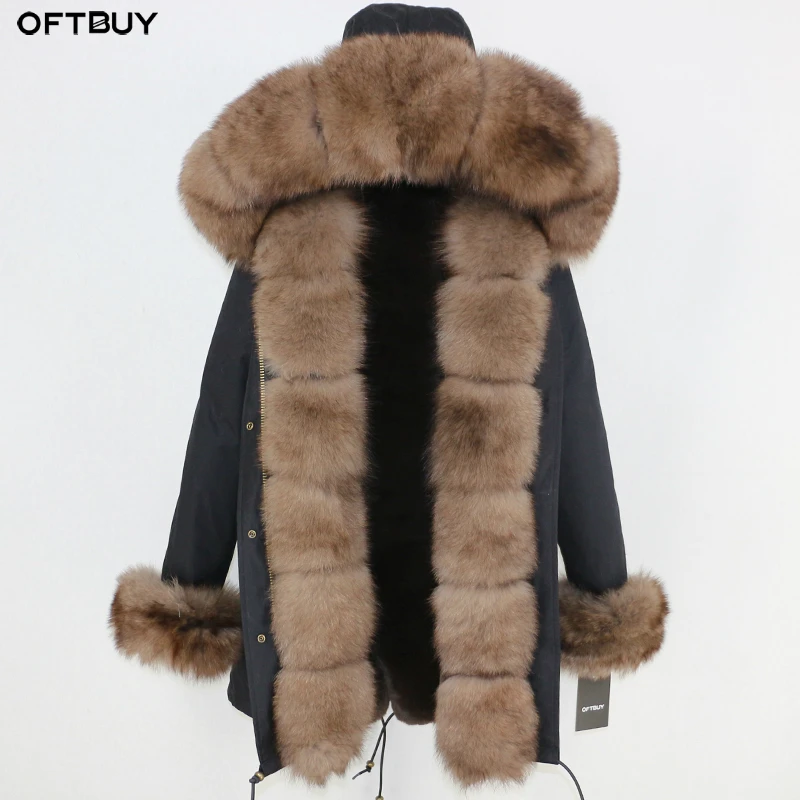 

OFTBUY 2019 Real Fur Coat Winter Jacket Women Long Parkas Natural Fox Fur Trim Hood Thick Warm Outerwear Streetwear Detachable