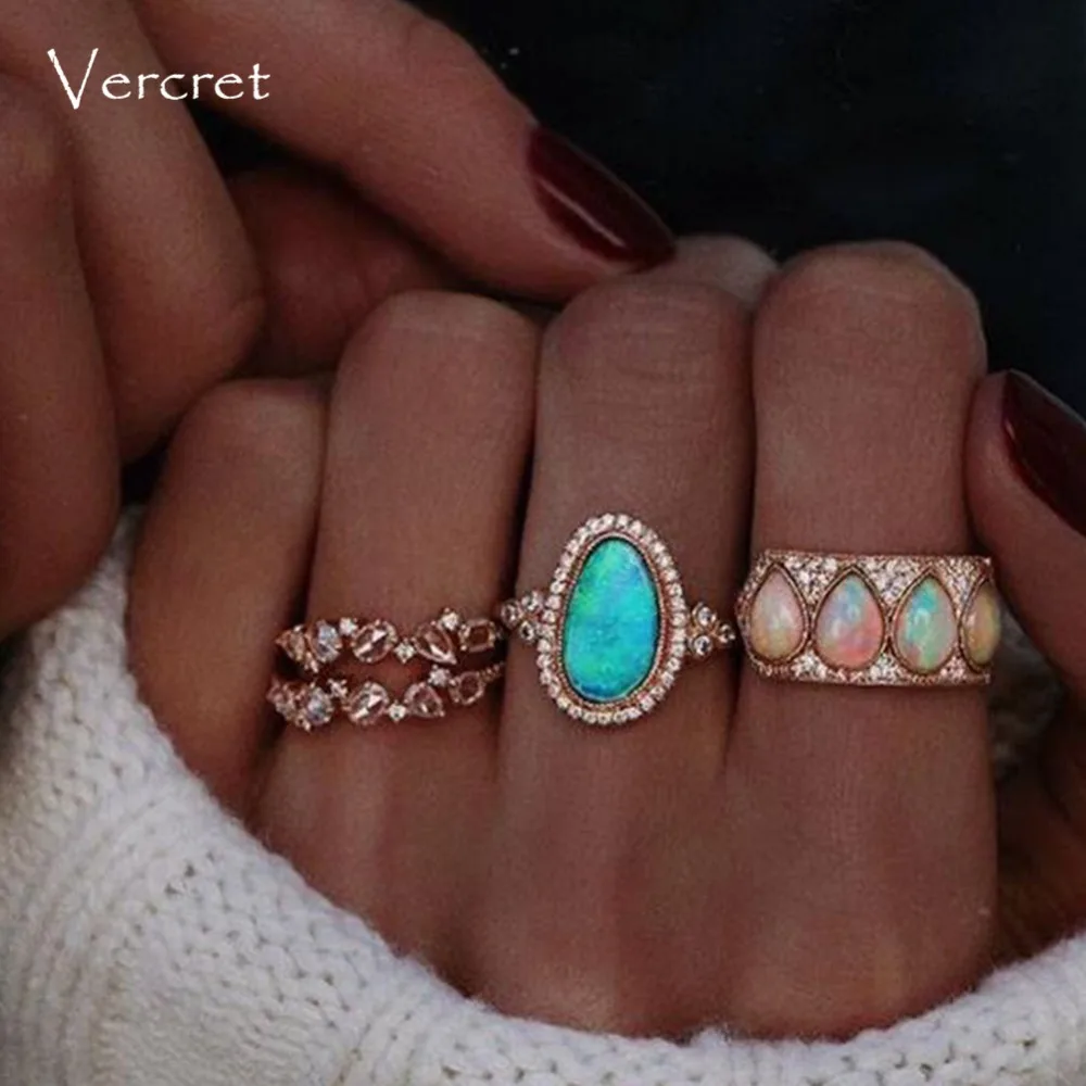 

Vercret 925 Sterling Silver Opal Ring For Women Zircon Adjustable Ring Wedding Jewelry Party Gift Dropshipping
