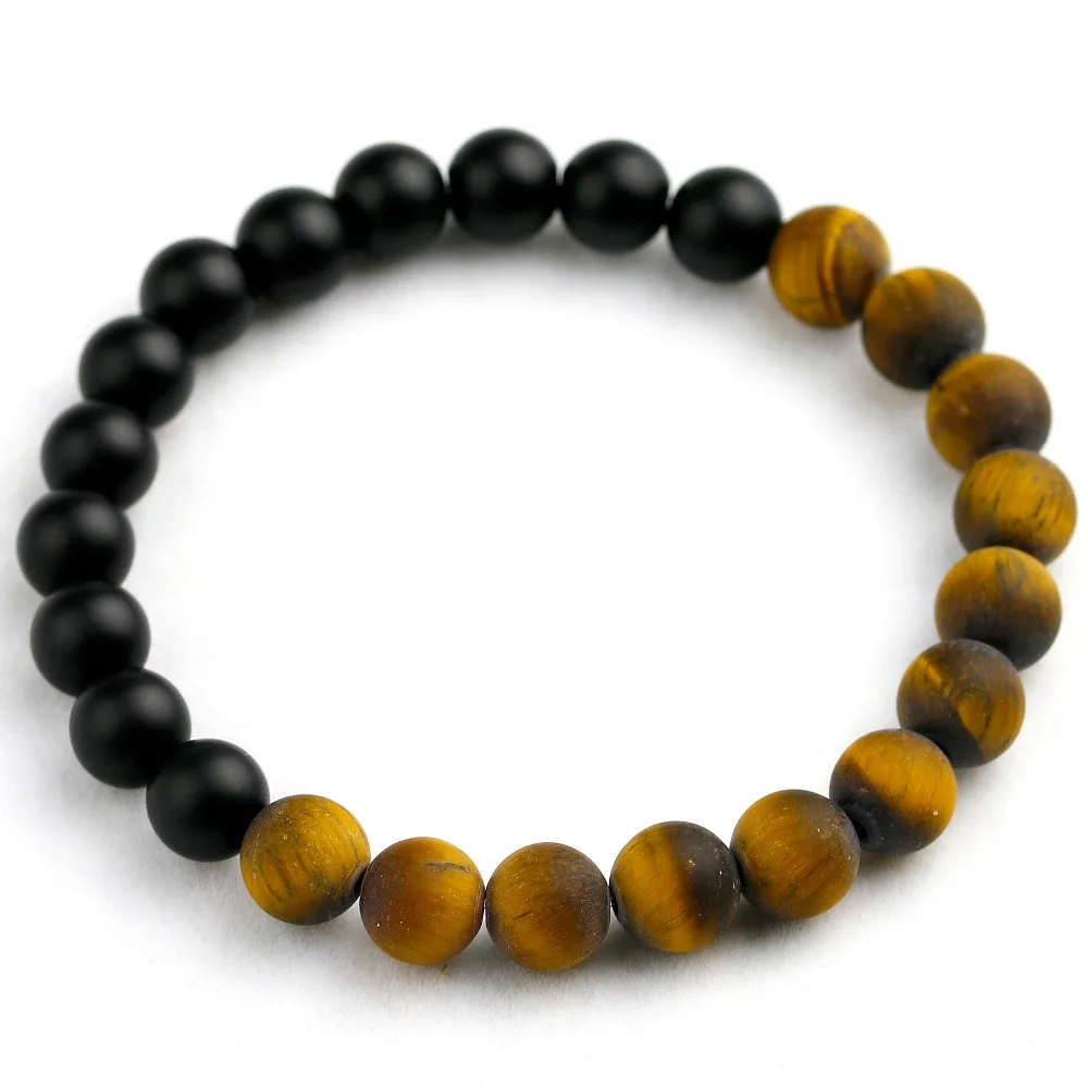 

Natural 8MM Matte Tiger Eye Stone with Black Onyx Beads Buddha Bracelet for Men Spiritual Healing Yoga Bracelet Jewelry