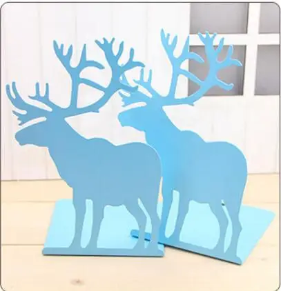 Книжные концы с оленями, подставка для книг, креативная краска, железные школьные канцелярские принадлежности, рождественский подарок - Цвет: Синий