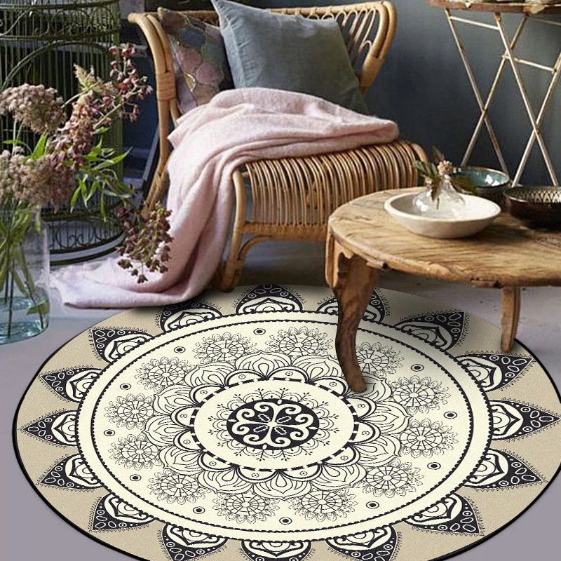 

National style dark grey Mandala Geometric lotus round carpet Living room bedroom stool anti-slip mat custom made plush door mat