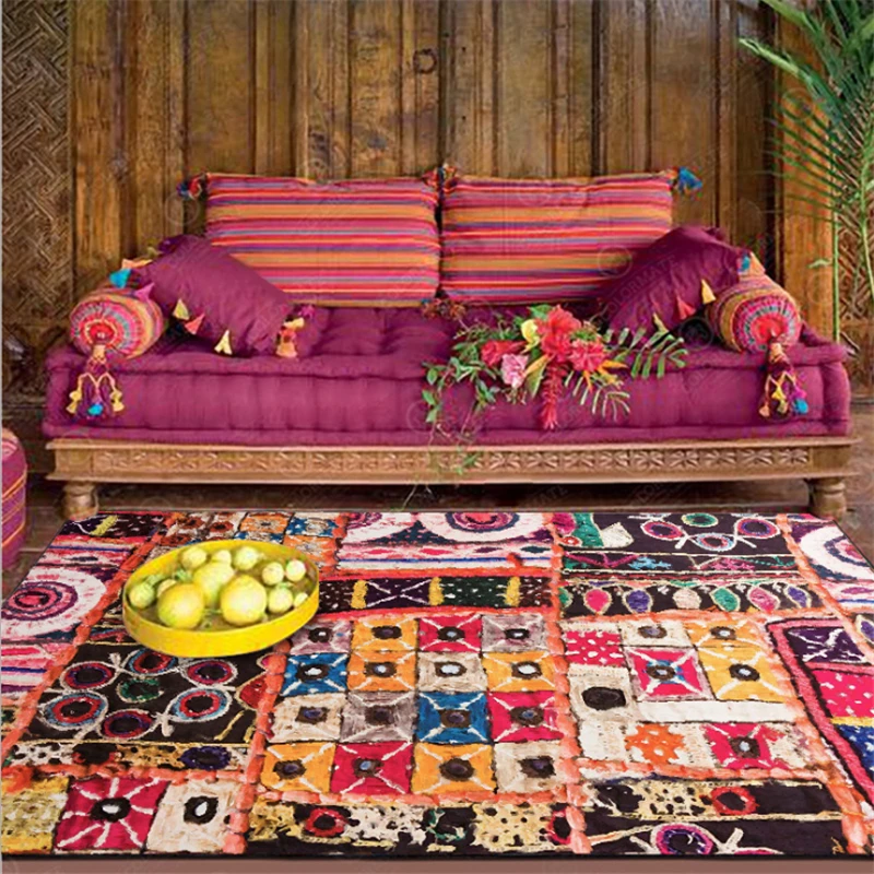 Vintage Bohemian National Wind Color Mosaic Short Crystal Velvet Carpet  Rugs and Carpets for Home Living Room  Bedroom Rug