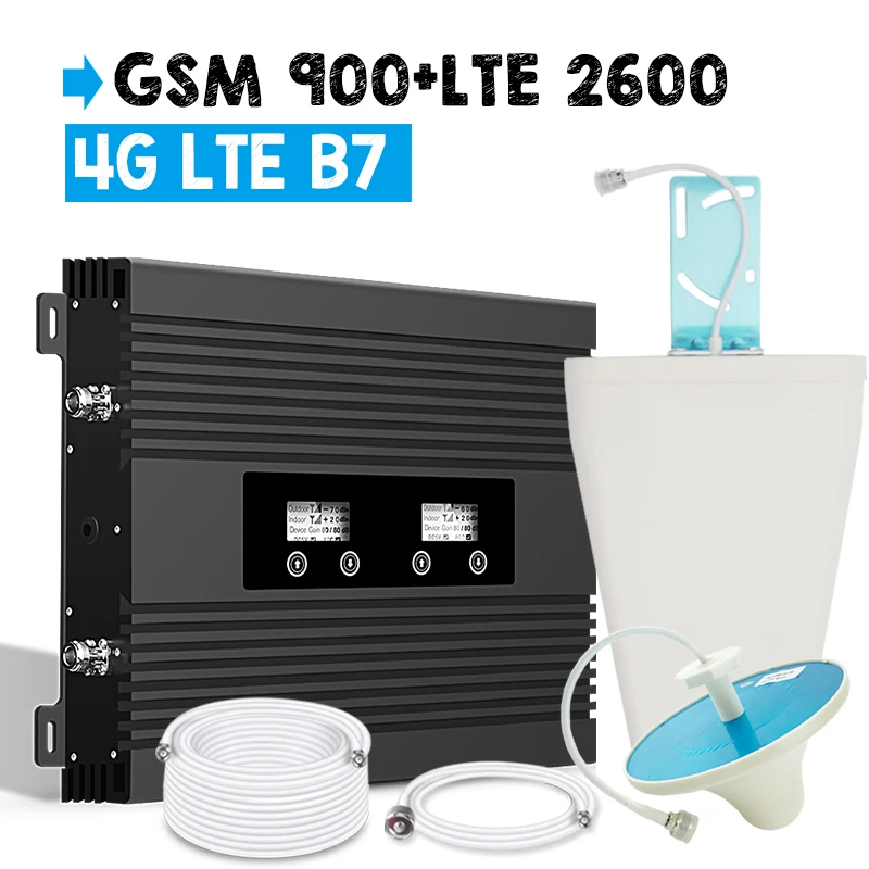 

Walokcon GSM Repeater 4G LTE 2600 Cellphone Signal Booster 82dB Gain Band 7 Dual LCD Display Big Power GSM 900 4G Amplifier Kit