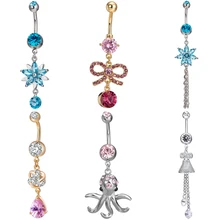 Сексуальные кольца для пирсинга пупка со стразами для Тела Ювелирные двойные лепестки циркониевые хрустальные хирургические стальные кольца для пупка