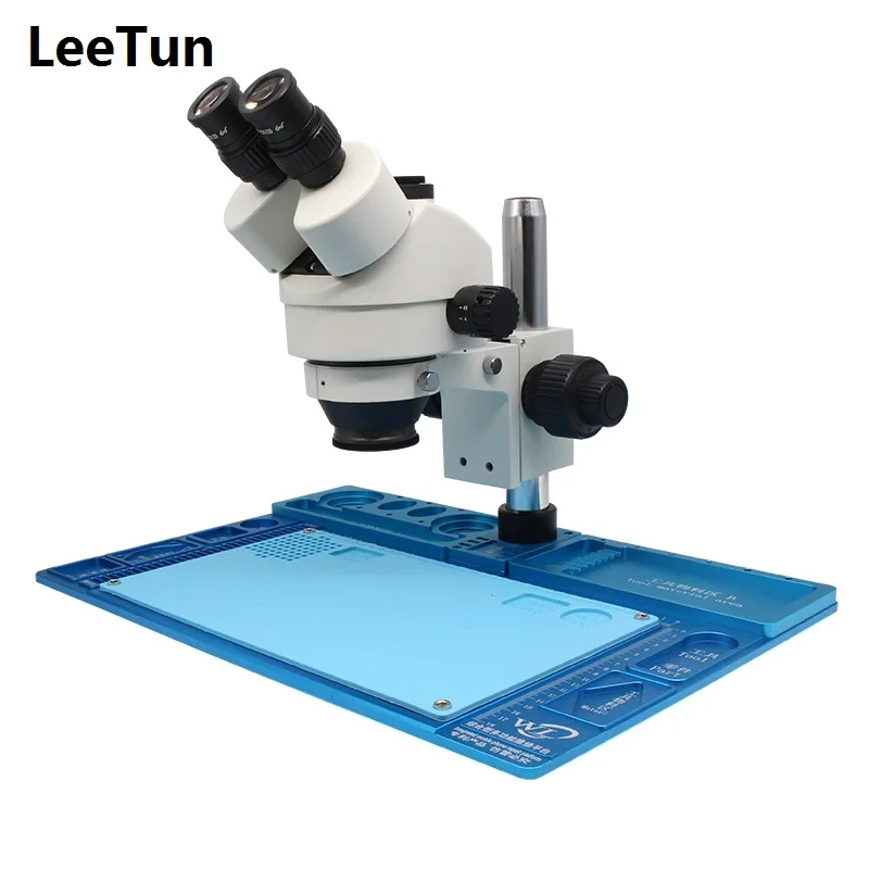 

7X-45X Simul-focal Trinocular Zoom Stereo Microscope w/ Coarse and Fine Focusing Mechanism & Large Workbench for PCB Inspection