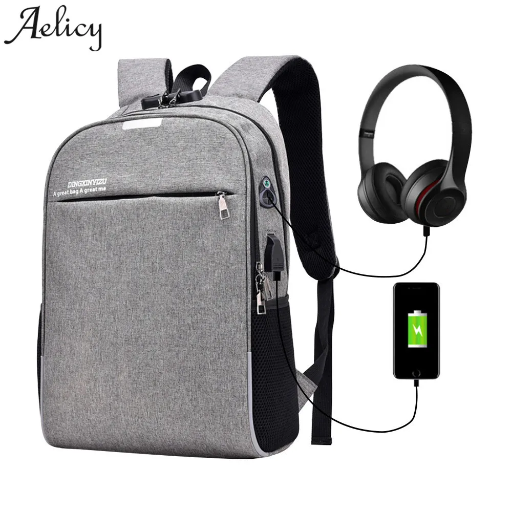 Aelicy Anti robo contraseña cerraduras hombres mochilas USB carga Mochila con auriculares enchufe negocios viaje Mochila Aelicy Anti robo contraseña cerraduras hombres mochilas USB carga Mochila con auriculares enchufe negocios viaje Mochila