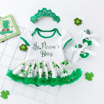 

3 PCS Toddler Baby Girls St. Patrick's Day Headband+Dress Outfits Set Baby Girl Clothes Fashion Summer Ubranka Dla Niemowlat
