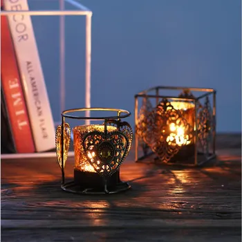 

European Classical Bronze Wrought Iron Candlestick Decoration Bohemian Amber Decorative Candlestick Small Tea Candle Cup