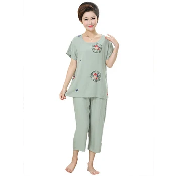 

Plus Size 3XL Women Chinese Style Embroider Floral Pajamas Set Summer Loose Cotton Linen Pajama Suit Sleepwear Nightwear
