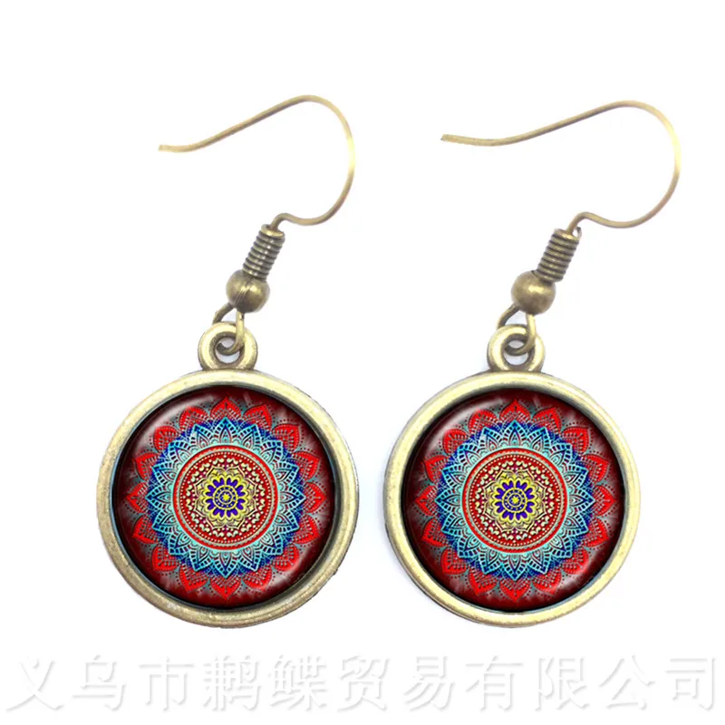 

2018 New Arrival Mandala Glass Earrings OM Symbol Buddhist Zen Retro Drop Earring Fashion Jewelry For DIY Women India Bijoux