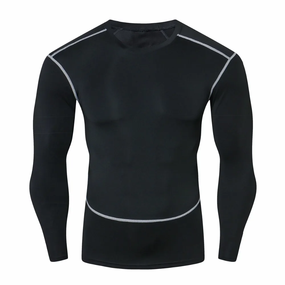 Новейшая модель; однотонного черного цвета Фитнес сжатия Футболка Для мужчин с длинным рукавом ММА Облегающая рубашка Леггинсы базовый Слои плотный комплект