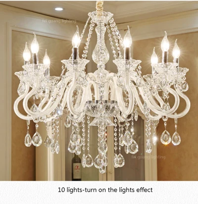 10 lights Европейская хрустальная люстра гостиная спальня столовая лампа Атмосфера лампы в виде свечей стеклянные кристаллы для люстры E14 лампа - Lampshade Color: 10 lights