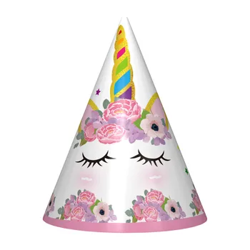 

6pcs/lot Cartoon Unicorn Theme Party Hats For Kids Birthday Party Decroations Pink Girl Paper Hats Baby Shower Party Supplies
