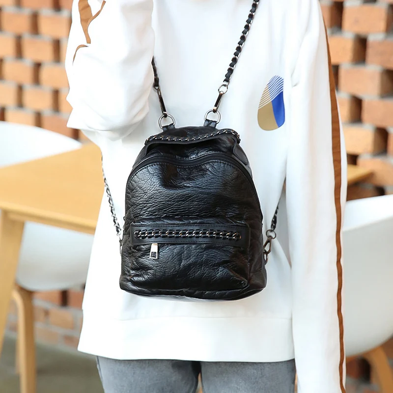 Female Backpack Fashion Mini Chain Backpack Small Black Soft Pu Leather Shoulder Bag Travel School Bags Teenage Girls Handbag Mochila (7)