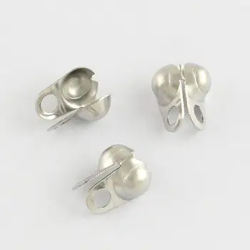 

304 Stainless Steel Bead Tips Knot Covers, End Caps, Open Clamshell, Stainless Steel Color, 8x4mm, Hole: 1.5mm