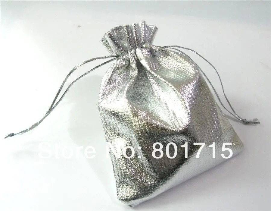 50pcs Silver color Polyester 3.5*4.8 inch ( 9*12cm) Drawstring Organza