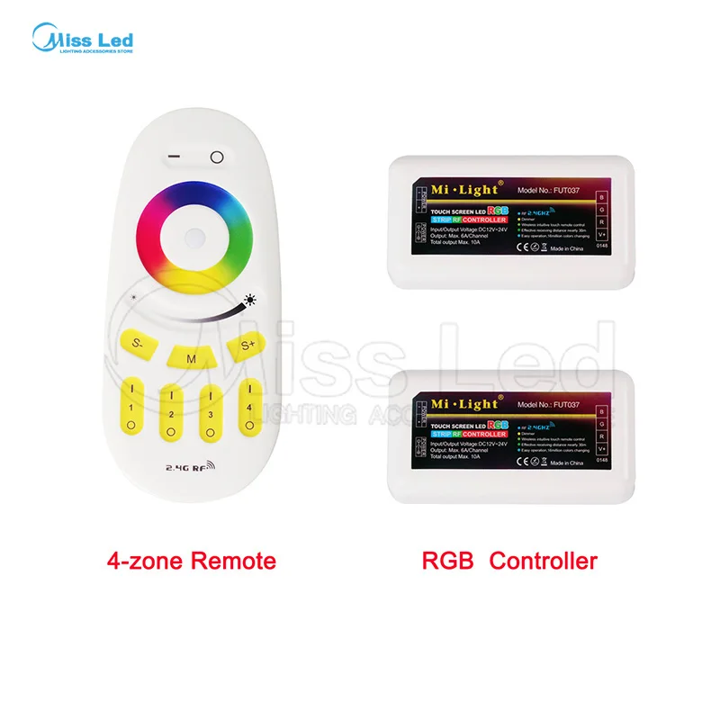 

Express 1x 2.4G RF touch remote+2x RGB controller For RGB Led Strip Light Lamp Bulb 4-zones touch screen wireless Wifi control