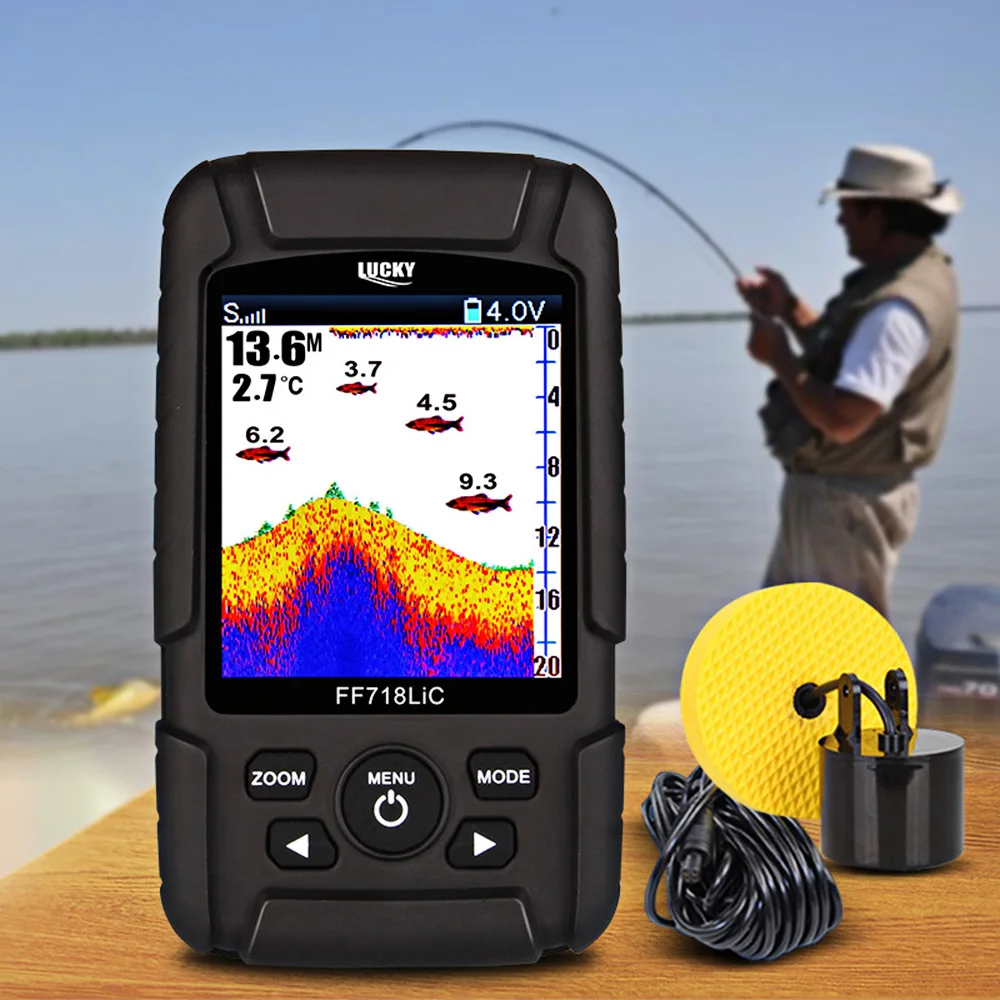 محظوظ FF718LiC-t تحت الماء الاسماك المكتشف المحمولة السلكية السمك مكتشف مع 2.8 بوصة lcd عرض مع السلكية الاستشعار