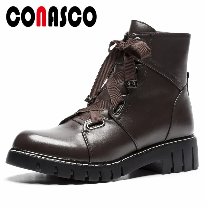 

CONASCO Retro Qulaity Women Motorcycle Boots High Heels Round Toe Warm Snow Boots Punk Club Party Shoes Woman Motorcycle Boots