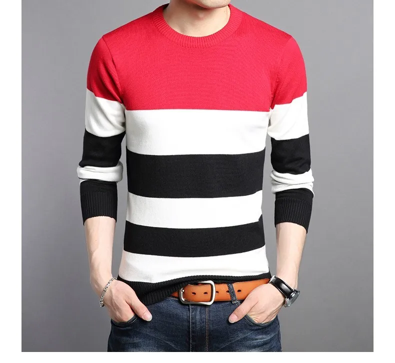 1308 тонкий с круглым вырезом мужской свитер Pull Homme модный тонкий полосатый трикотажный свитер Фабричный прямой-одежда пуловер