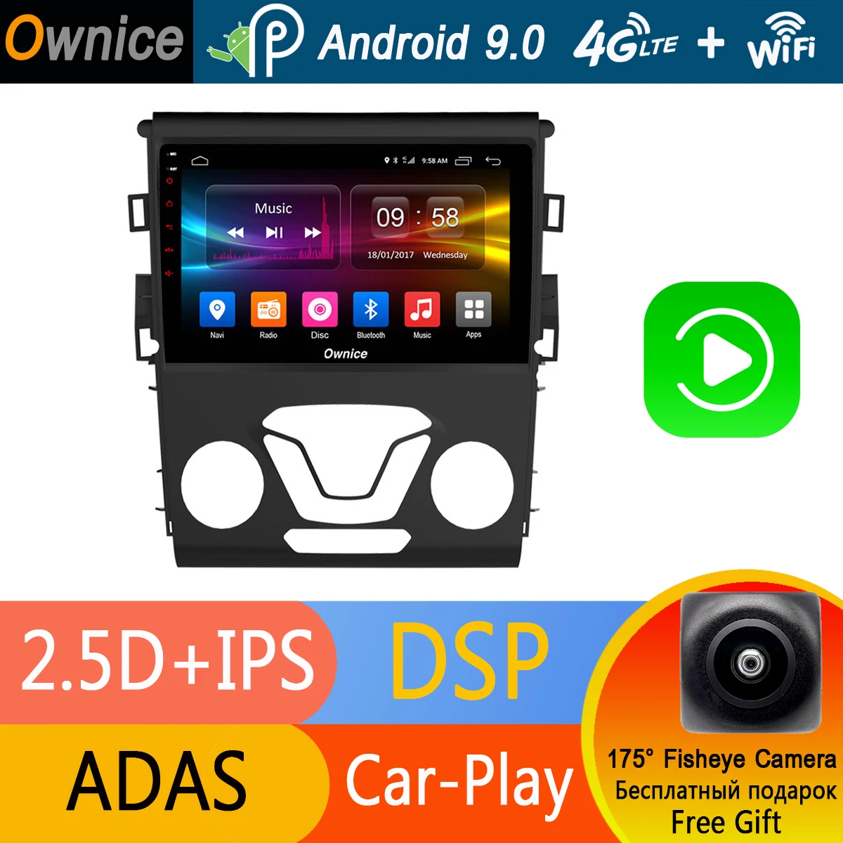 Top 9" IPS Octa 8 Core Android 9.0 Car GPS DVD Radio Player For Ford Mondeo 2013 2014 2015 2016 2017 Audio Stereo Multimedia 4G WiFi 0