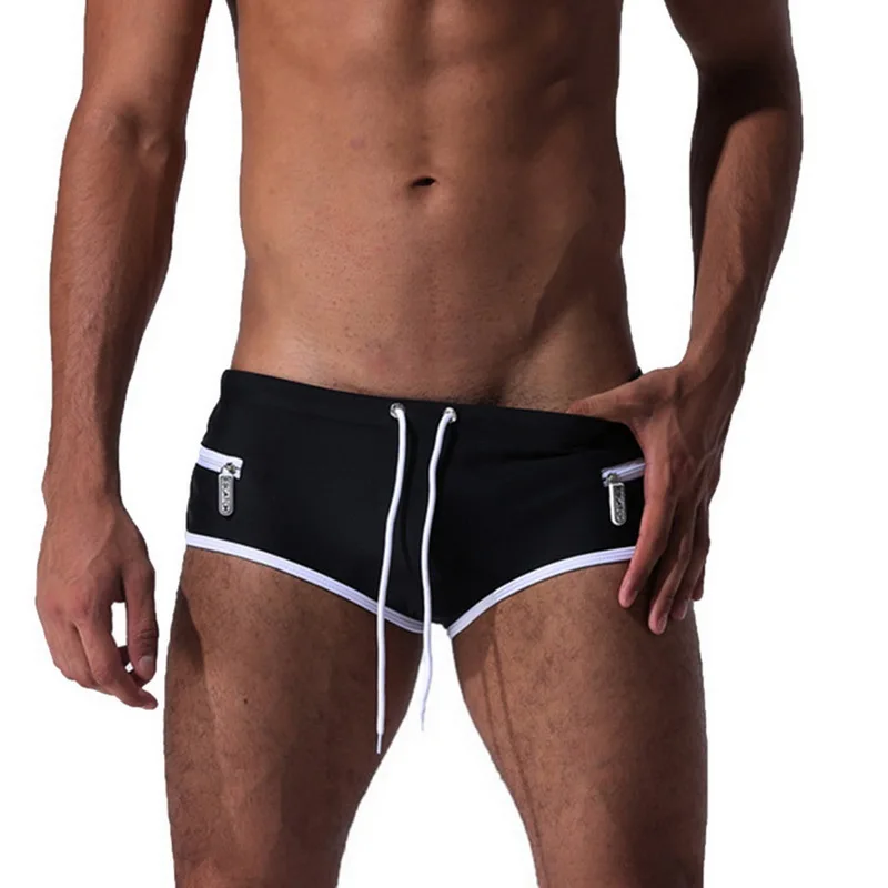 

HEFLASHOR US Stock Male Beachwear Men Swimming Quick Dry SwimwearBeach Board Shorts Boxers Zipper Shorts Drawstring Trunks