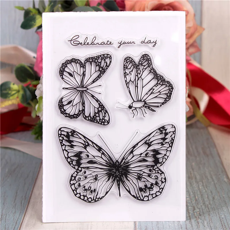 Марка с бабочкой для скрапбукинга прозрачный силиконовый прорезиненный DIY Фото декоративные украшения