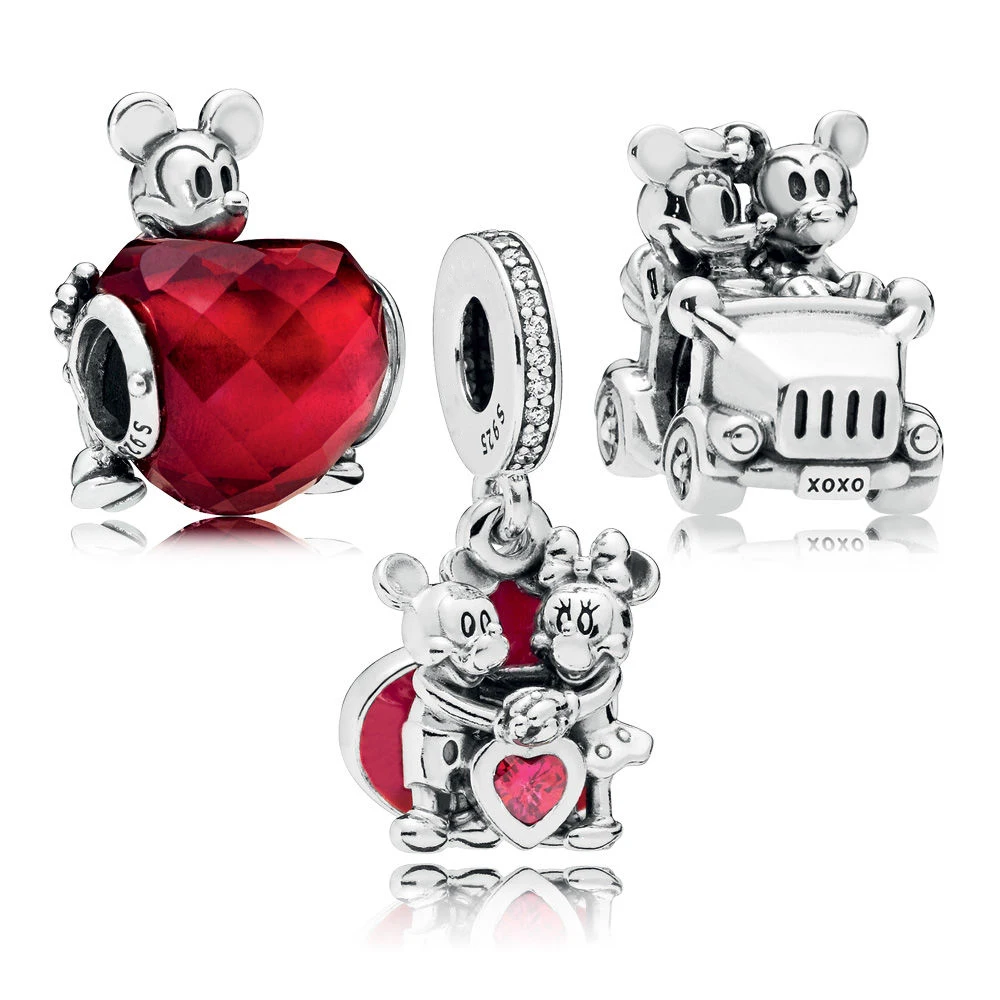 

Authentic 925 Silver Pendant Mickey and Minnie Love Charm Set Charm Bracelet Fit Pandora Bracelet DIY Jewelry Bangle for women