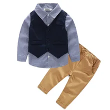 Комплекты джентльменской одежды комплект из 3 предметов: Топ+ штаны+ жилет, костюмы из 3 предметов весенне-осенний комплект детской одежды, новая модная официальная одежда с длинными рукавами