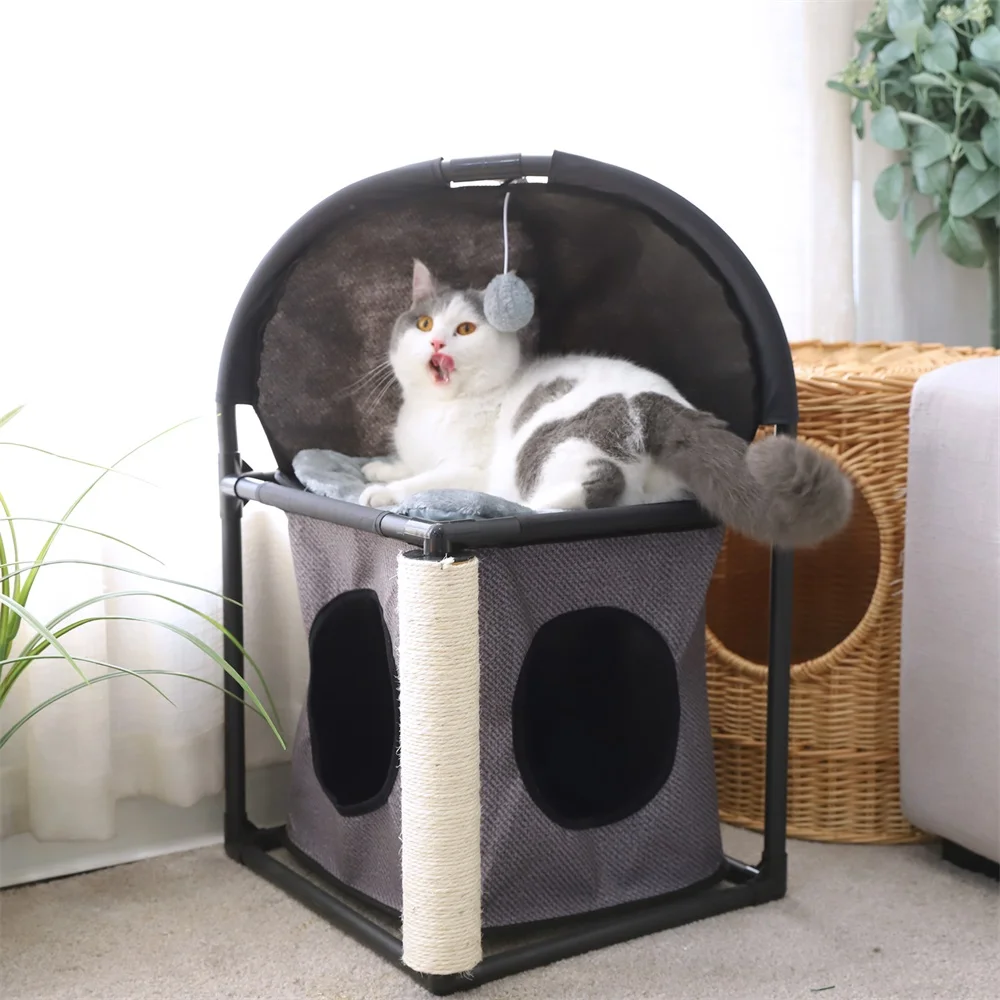 2 Levels All in One Multi Functional Cat Tree Condo Furniture Cat Tower