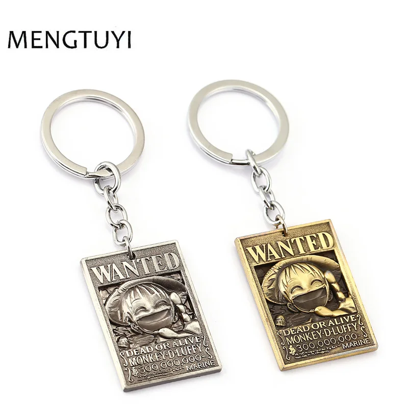 

J Store Japanese Anime trinket One Piece Monkey D Luffy Wanted Warrant Keychains Alloy Cosplay Jewelry porte clef Chaveiro