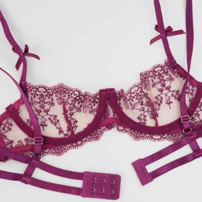 Women Half Cup Bra See-through Open Crotch Briefs Panty Underwear Suit Lingerie
