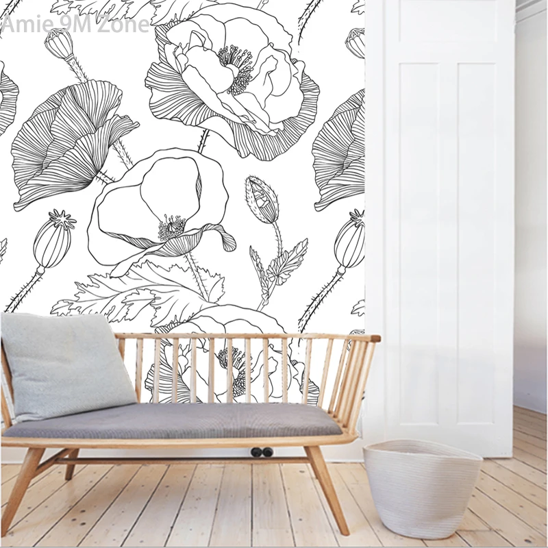 Tuya Art grey pencil drawing big florals design for living room and