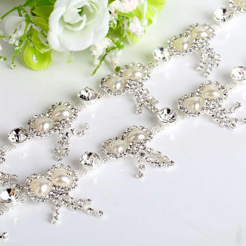 

10/50Yards Pearl Crystal Chain Applique Rhinestone Trim Wedding Accessories