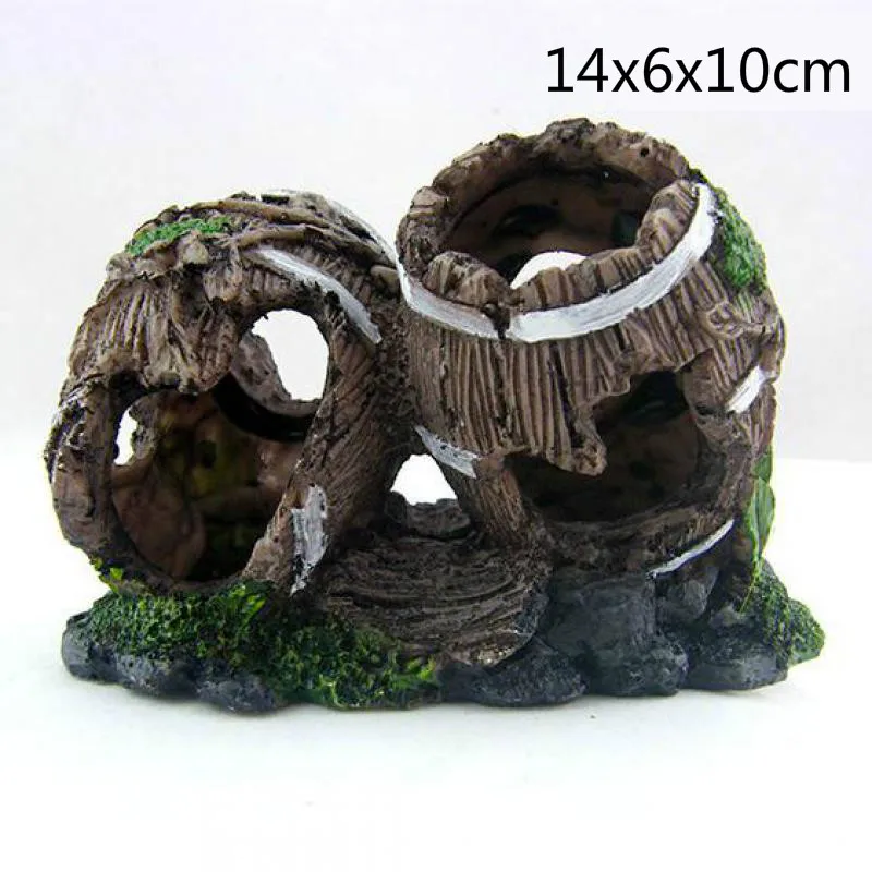 New Aquarium Resin Artificial Double Barrel Decoration Fish Tank Hiding